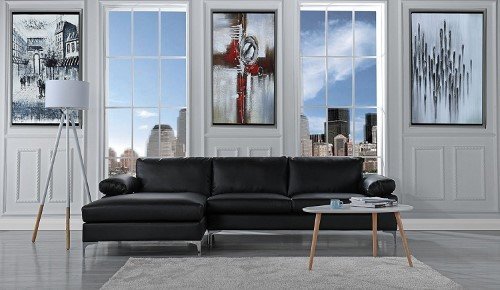 Modern Large Faux Leather Sectional Sofa, L-Shape Couch with Extra Wide Chaise Lounge (Black) | Jet.com