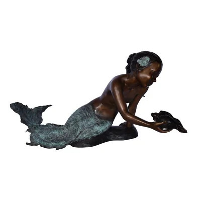A Little Mermaid Holding A Shell Bronze Statue Fountain Size: 15" X 37" X 20"H | Wayfair North America