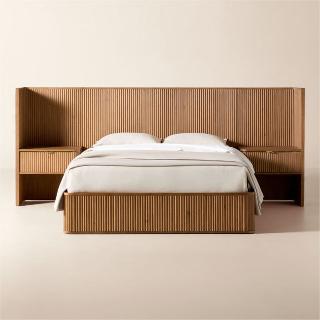 Davison Fluted Wood Queen Bed with Nightstands | CB2