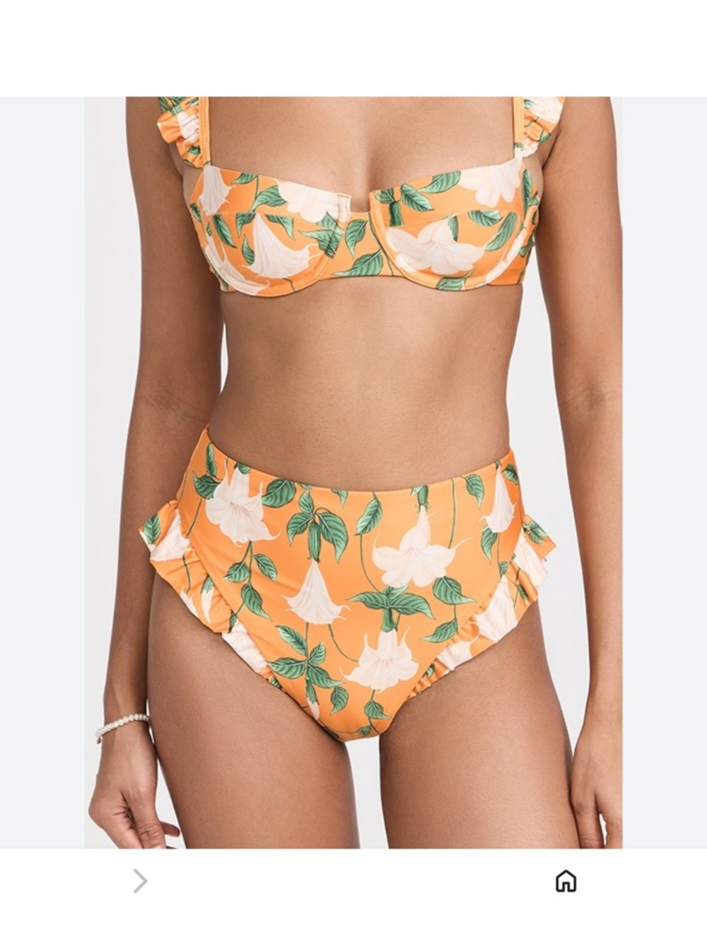 Agua by Agua Bendita Orange Floral Bikini Bottom with Green Leaves S Med | Poshmark