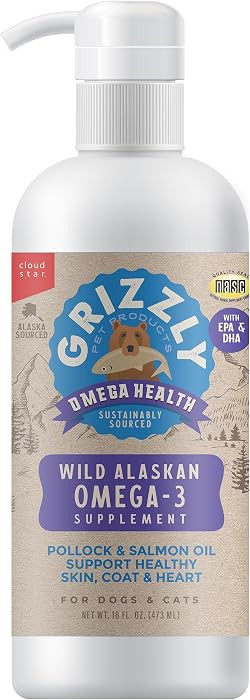 Grizzly Pet Products Omega Health Liquid Omega-3 Supplement for Dogs and Cats, 16 Ounce Bottle | Amazon (US)