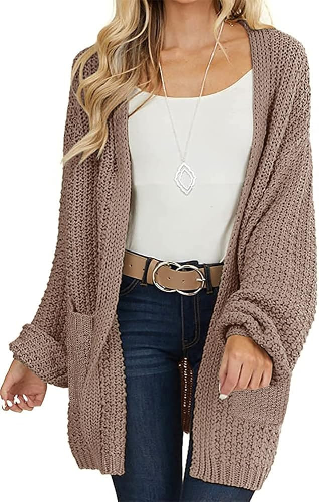 MEROKEETY Women's 2023 Fall Open Front Chunky Knit Sweater Oversized Lantern Sleeve Cardigan Outw... | Amazon (US)