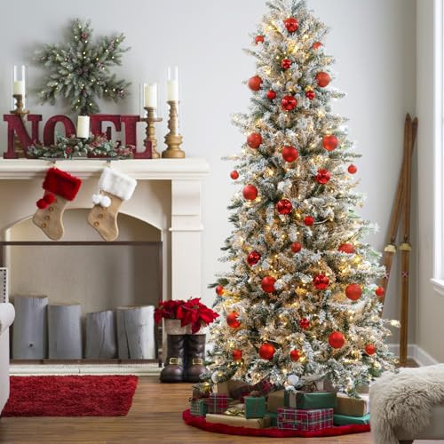6ft Prelit Christmas Tree, Flocked Artificial Christmas Tree w/250 LED Warm White Lights, 600 Frosted Tips & Foldable Stand, 43" Wide Tall Xmas Pine Tree for Indoor Outdoor Decoration | Amazon (US)