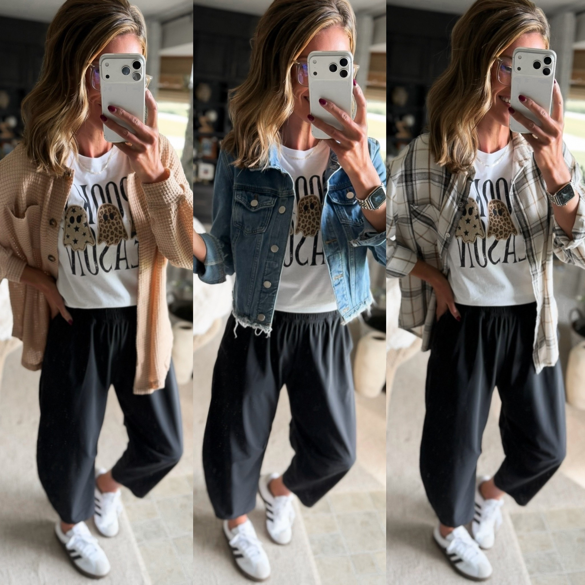The festive Fall tee I didn’t know I needed. 
Wearing small in all pieces. 
If between sizes in pants, go down.

#LTKSeasonal #LTKOver40 #LTKootd