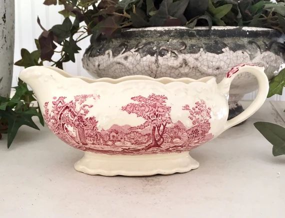 English Abbey Red Transferware Gravy Boat, Taylor Smith and Taylor, Vintage | Etsy (US)