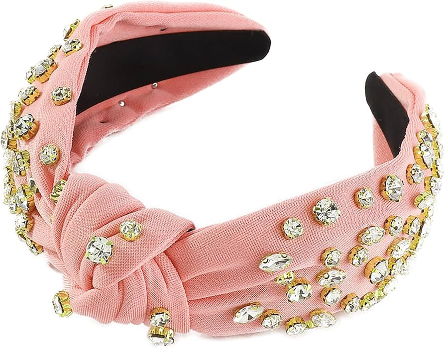 SZJULR Knotted Headband for Women Sparkle Wide Pink Rhinestone Crystal Headbands Pink Hairband To... | Amazon (US)