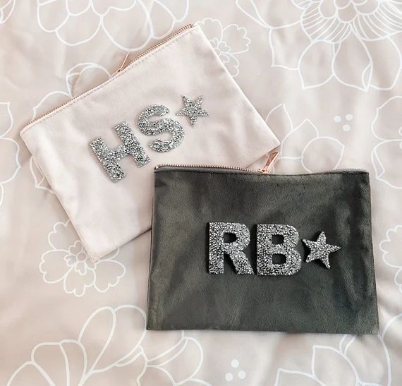 Monogram Make up Bag Velvet Cosmetic Bag Personalized | Etsy | Etsy (US)