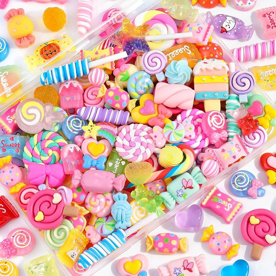 100PCS TINKRSTUFF Fake Candy Charms Cute Flatback Resin Charms for Slime, Random Kawaii Decoden C... | Amazon (US)
