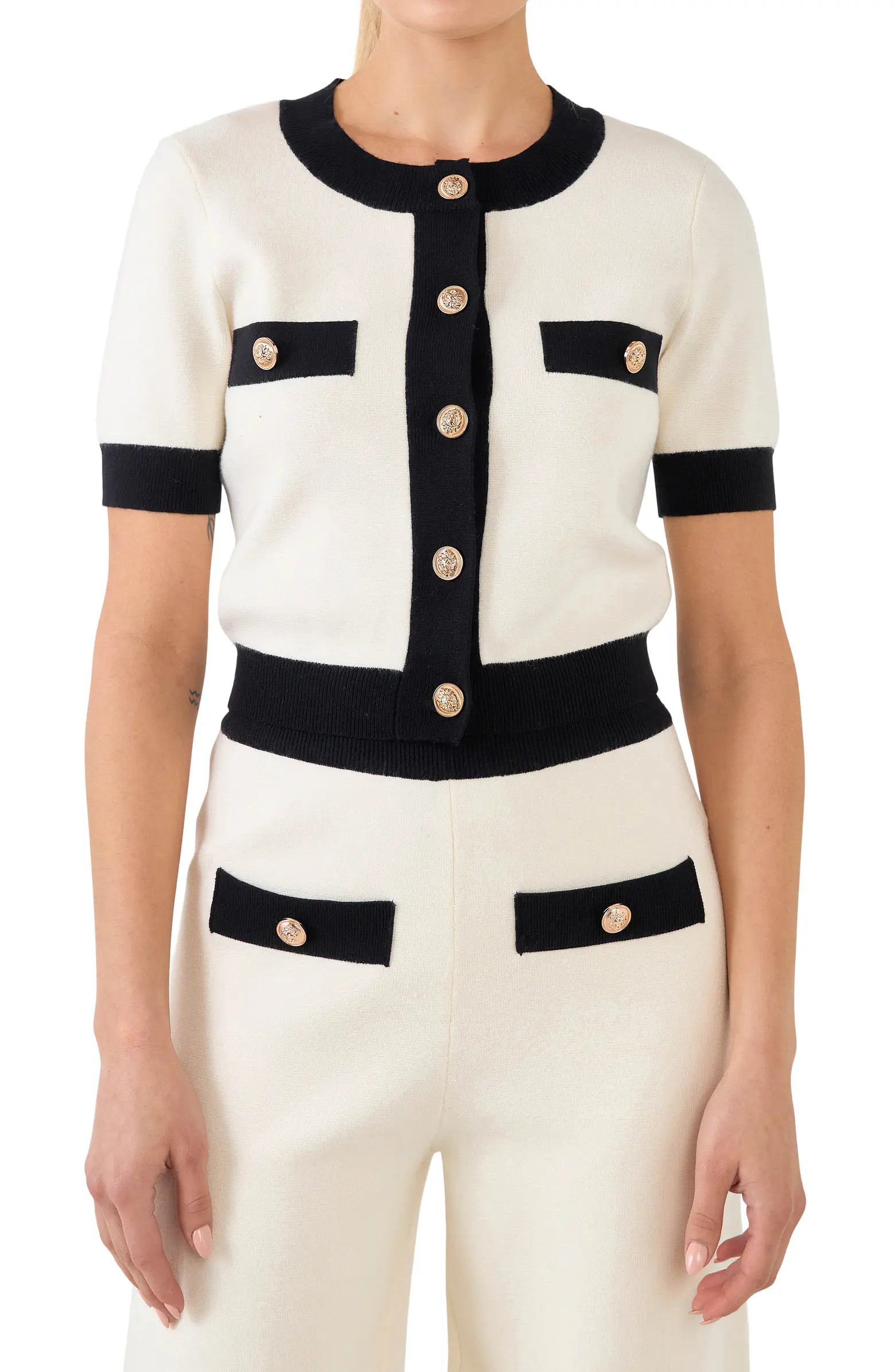 Endless Rose Contrast Rib Short Sleeve Sweater | Nordstrom | Nordstrom