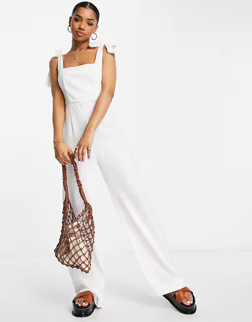 The Frolic linen tie-shoulder jumpsuit in white | ASOS (Global)