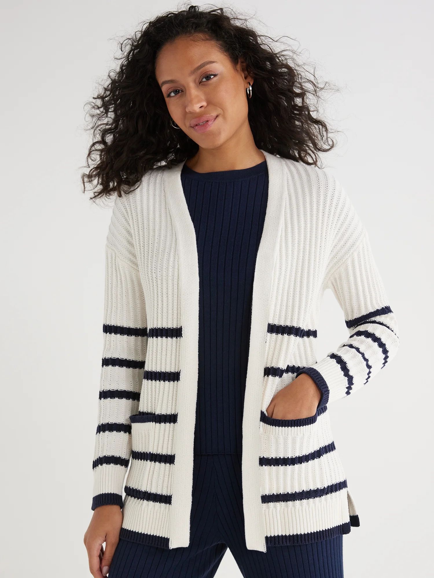 Time and Tru Women’s Ribbed Open Front Cardigan Sweater, Midweight | Walmart (US)