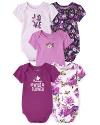 Baby Girls Short Sleeve Floral Bodysuit 5-Pack | The Children's Place  - LILAC HAZE | The Children's Place