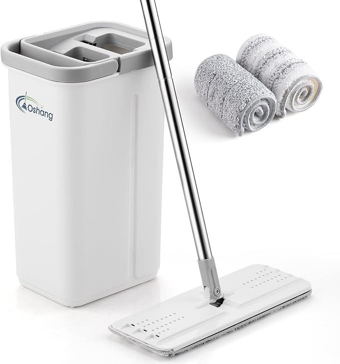 oshang Flat Floor Mop and Bucket Set OG3, Hands Free Home Floor Cleaning System, 60" Long Stainle... | Amazon (US)