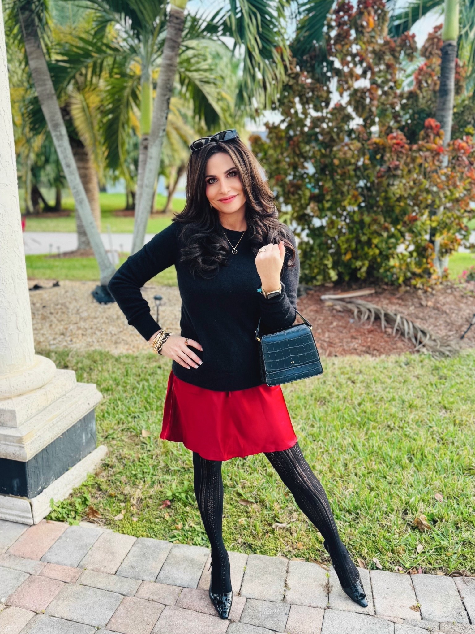 Such a fun winter look . Skirt XS , sweater sm  , Heels tts , handbag on sale #winterstyleinspo #cashmeresweater 

#LTKSaleAlert #LTKSeasonal #LTKOver40