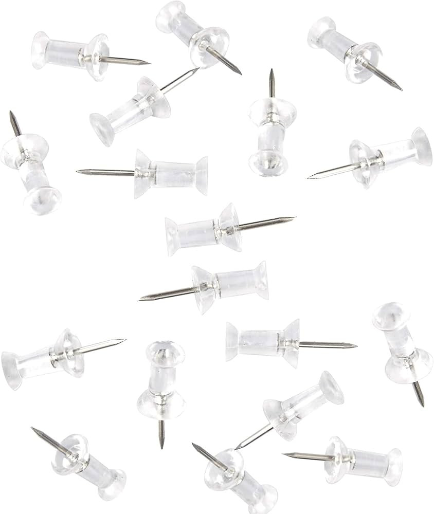 100-Pack Push Pins Tacks, Clear Plastic Head, Steel Point,Thumb Tacks for Wall Corkboard Map Cale... | Amazon (US)