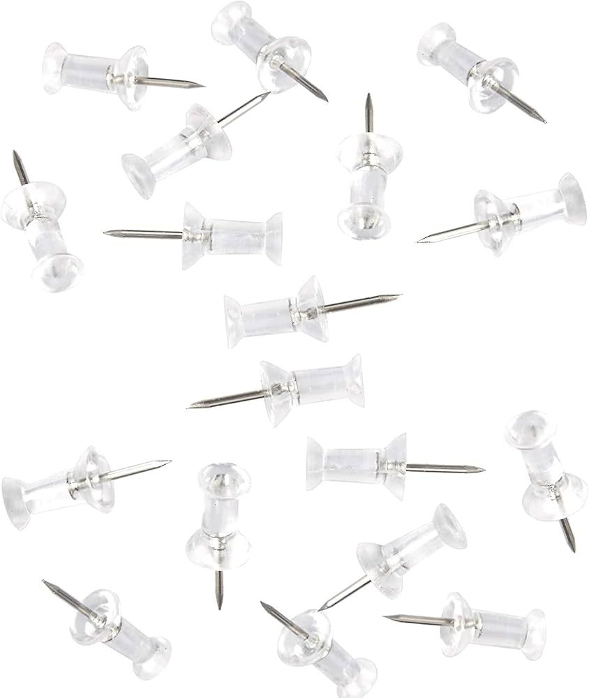 100-Pack Push Pins Tacks, Clear Plastic Head, Steel Point,Thumb Tacks for Wall Corkboard Map Cale... | Amazon (US)