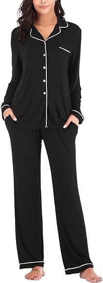 Aamikast Women's Pajama Sets Long Sleeve Button Down Sleepwear Nightwear Soft Pjs Lounge Sets | Amazon (US)
