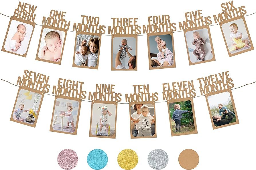 PartyHooman 1st Birthday Photo Banner for Baby from Newborn to 12 Months, First Birthday Decorati... | Amazon (US)