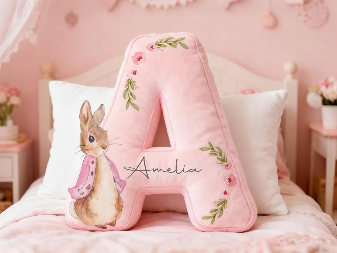 Custom Initial Pillow for Kids, Personalized Easter Girl Pillow with name, Nursery Home Decor, Bi... | Etsy (US)