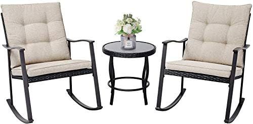 Amazon.com: SOLAURA Outdoor Furniture 3 Piece Rocking Wicker Patio Bistro Set Black Wicker with B... | Amazon (US)