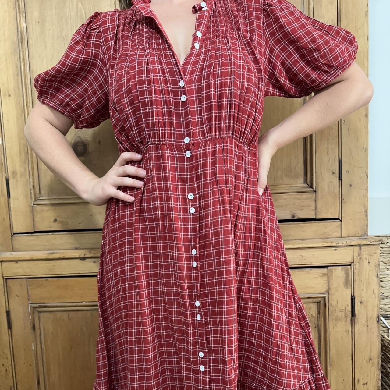 DOEN // REVI DRESS in ROUGE COTTAGE PLAID 

Size:... | Depop | Depop US