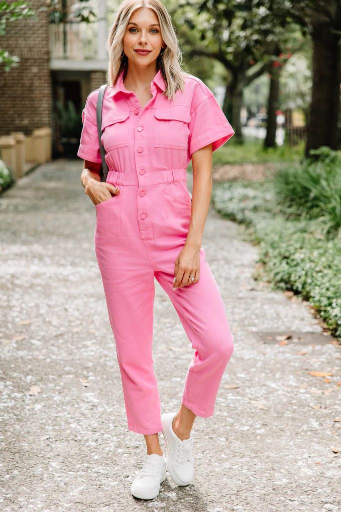 Any Day Now Hot Pink Denim Jumpsuit | The Mint Julep Boutique