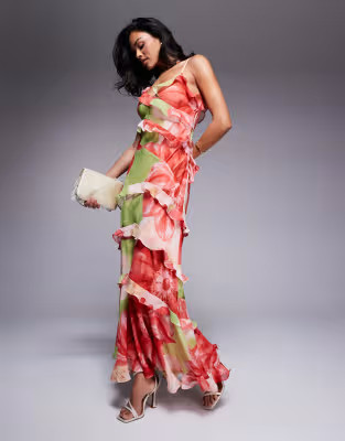 Forever New ruffle maxi dress in red and lime floral | ASOS (Global)