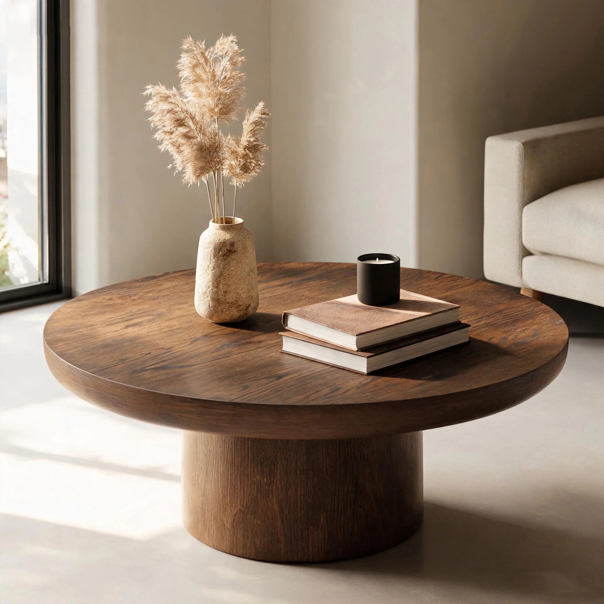 Lyuhome 36 Inch Round Coffee Table with Cylindrical Leg, Wood Veneer Tabletop Table, Sofa Side Ta... | Walmart (US)