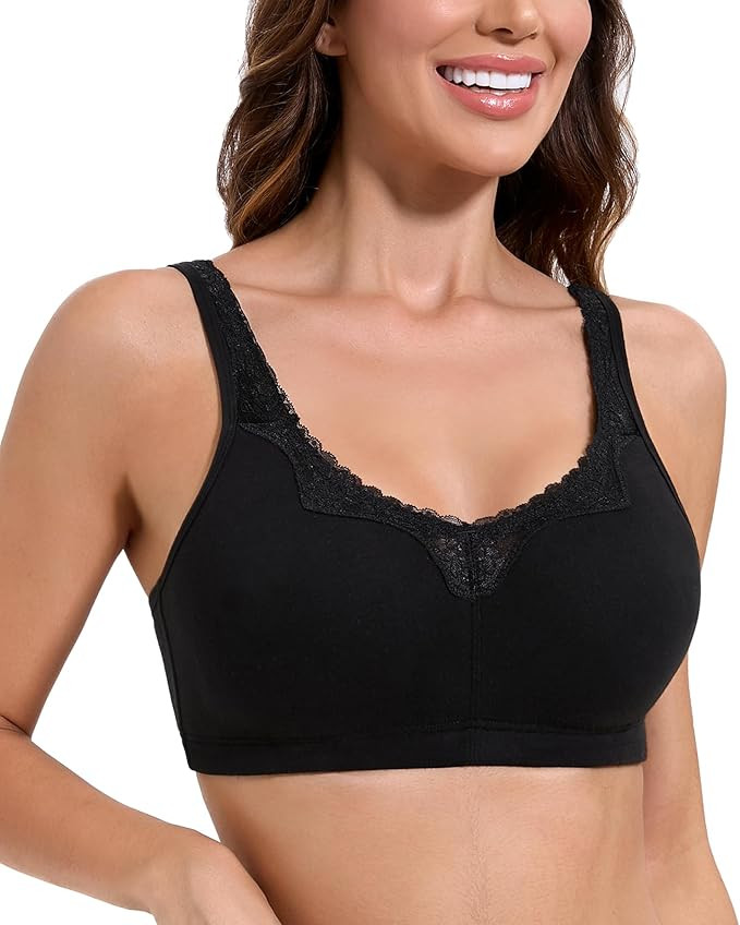 HACI Women's Comfort Cotton Bra Plus Size Everyday Non Padded Wirefree Lace Floral | Amazon (US)