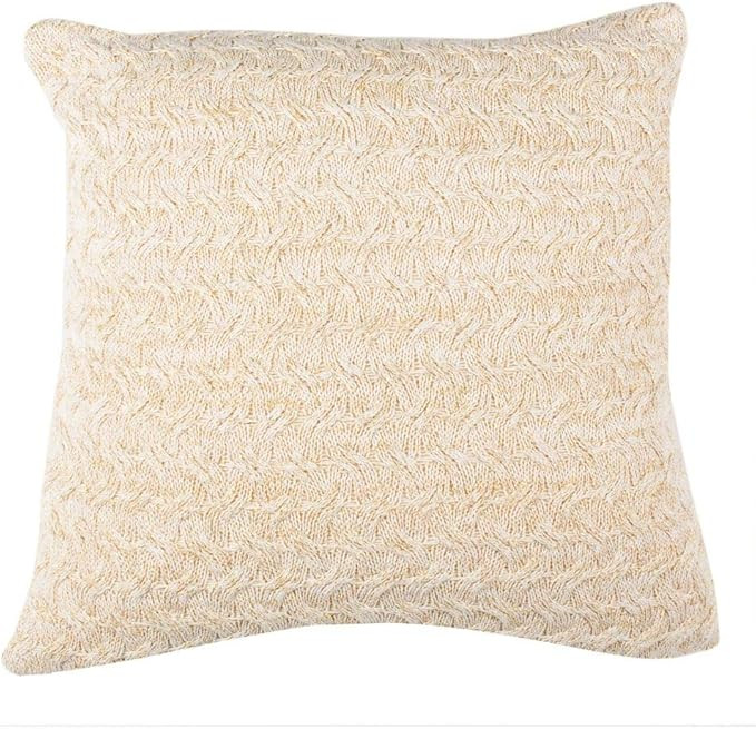 Safavieh Home Adara Natural and Gold Knit 20-inch Decorative Pillow Pillow | Amazon (US)