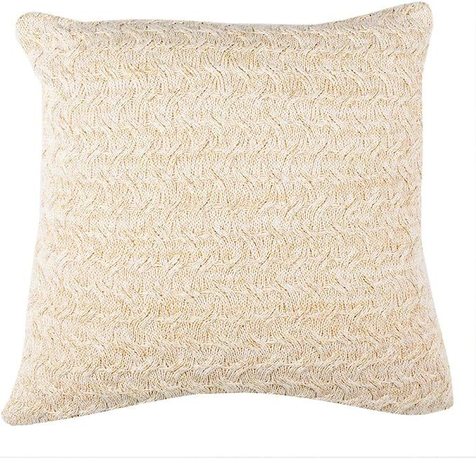 Safavieh Home Adara Natural and Gold Knit 20-inch Decorative Pillow Pillow | Amazon (US)
