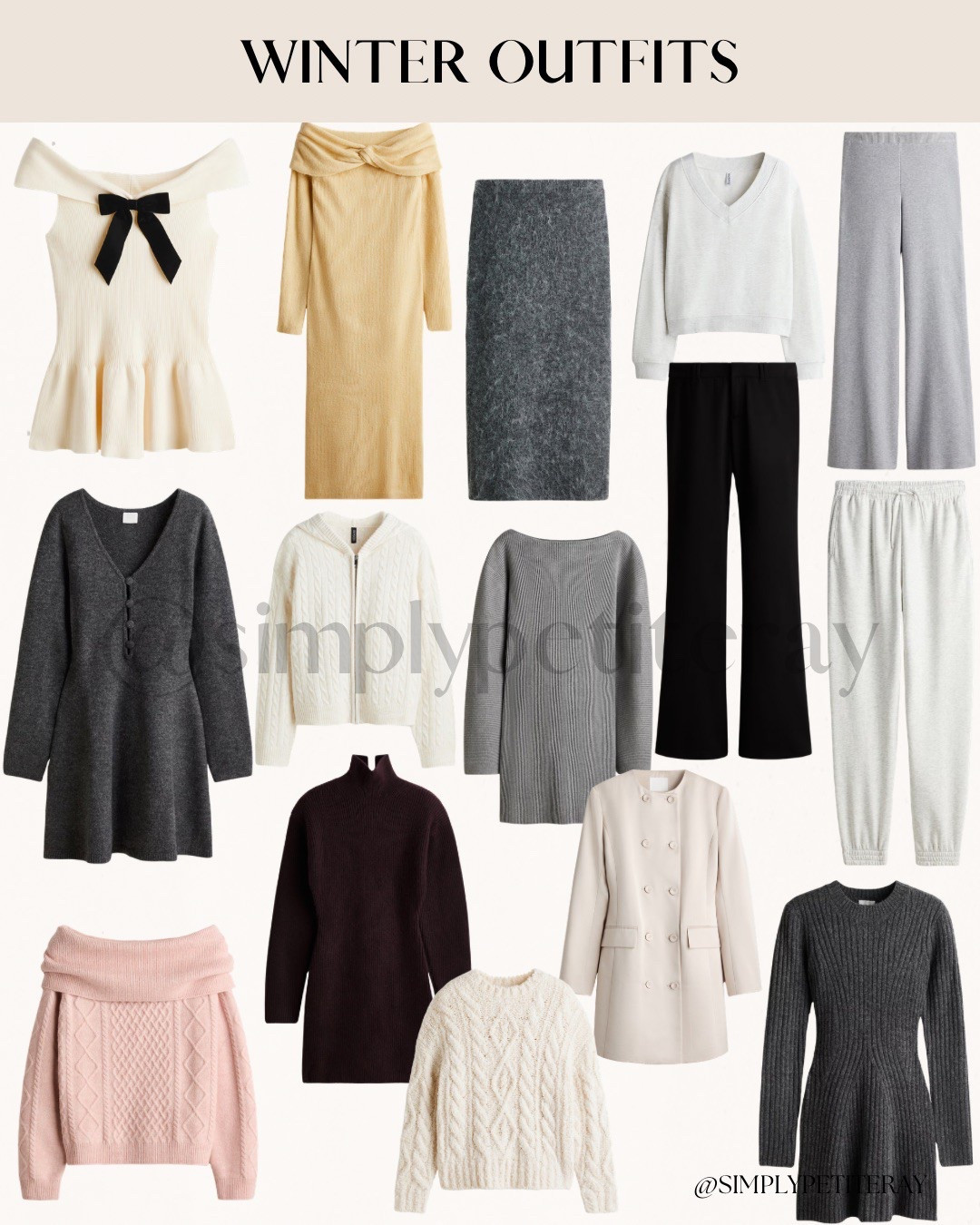 ❄️ OUTFIT of the Day: Cozy Winter Knits! ☕️

Embrace warm textures and classic styles for effortless winter comfort! 🤍

We are obsessed with the statement piece: the beautiful off-the-shoulder peplum knit top in cream, featuring a chic contrast black bow detail at the neckline. Balance the feminine top with essential winter pieces like the long, textured charcoal gray pencil skirt or cozy wide-leg sweatpants. Finish the look with warm, sophisticated knits: the cable knit crewneck sweater in cream and the double-breasted coat in a soft, neutral hue for polished glam!

#OOTD
#OutfitOfTheDay
#WinterOutfits
#Knitwear
#SweaterWeather
#CozyFashion
#WinterStyle
#BowDetail
#PeplumTop
#PencilSkirt
#KnitDress
#CableKnit
#WoolCoat
#DoubleBreasted
#EverydayChic
#LTKStyle
#StylingInspo
#NeutralStyle


#LTKFindsUnder100 #LTKFindsUnder50 #LTKSeasonal