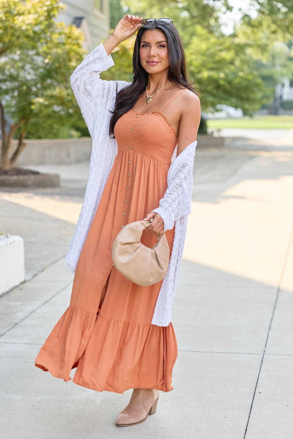Blooming Beauty Solid Button Up Midi Dress Rust | Pink Lily