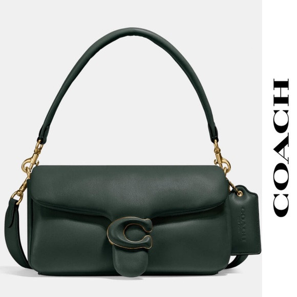 ?NWT COACH Leather Covered C Closure Puffy dark greenTabby Pillow in size 26 | Poshmark