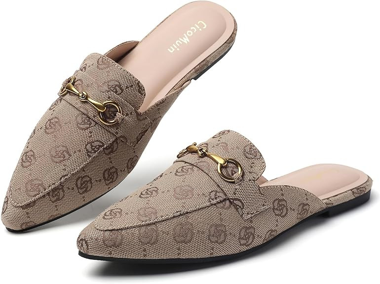 Buckle Mules for Women Pointed Toe Backless Flat Mules Slip on Slides Loafer Shoes | Amazon (US)