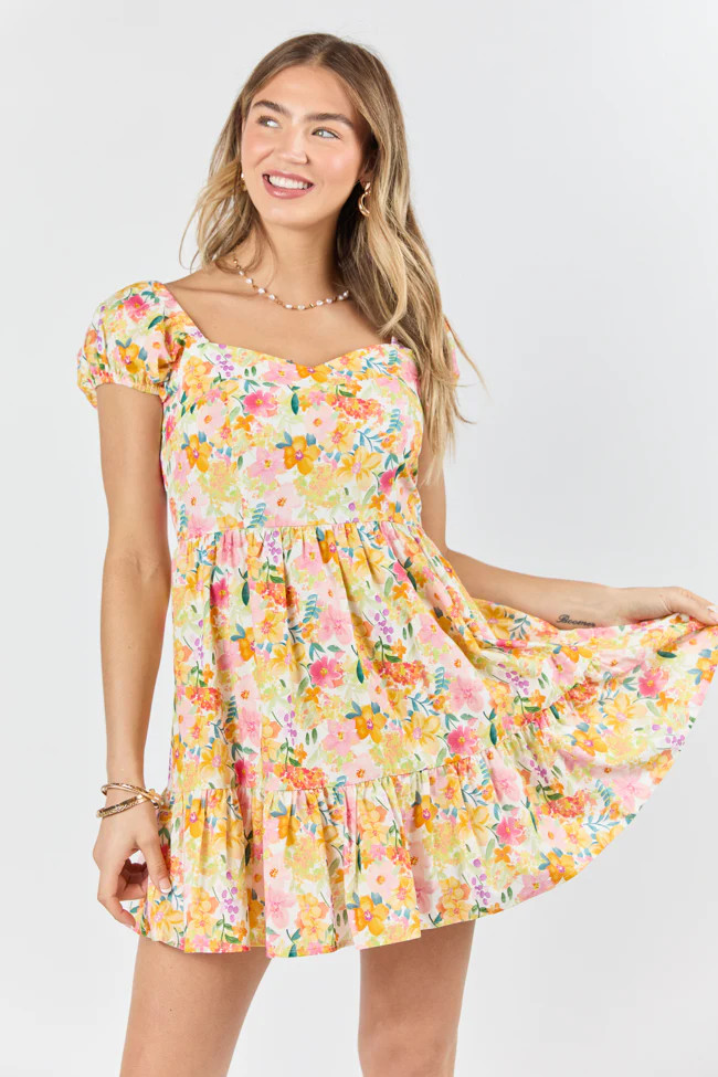 Dream Of Me Multi Floral Bubble Sleeve Mini Dress | Pink Lily