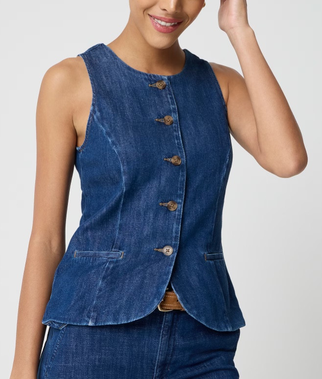 Denim button up vest top 
Spring outfit 

#LTKSeasonal #LTKSaleAlert