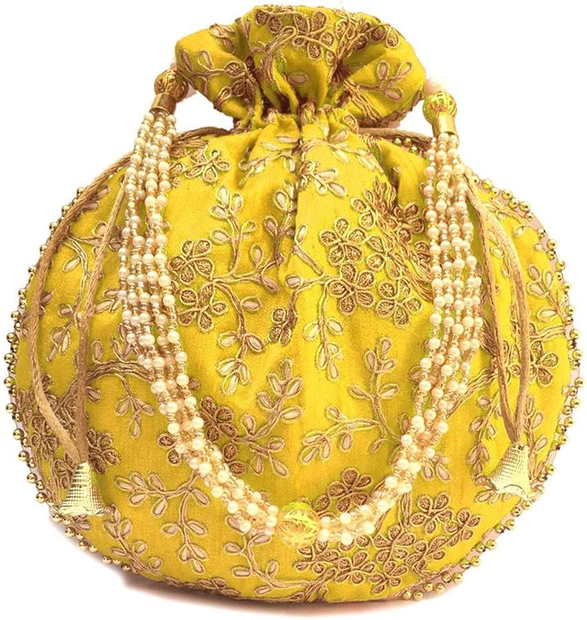 Potli Bag For Women With Intricate Gold Thread & Sequin Ethnic Designer Embroidery Work Batwa Pea... | Amazon (US)