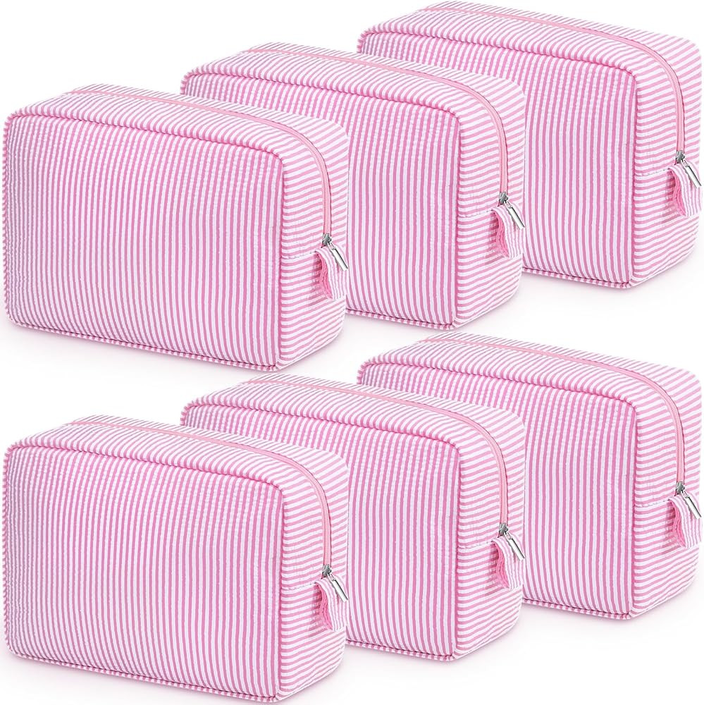 Sanwuta 6 Pcs Seersucker Cosmetic Bag Bulk Pinstripe Makeup Bag for Women Aesthetic Cute Travel T... | Amazon (US)