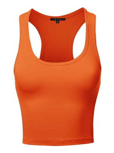 Basic Cotton Casual Scoop Neck Cropped Racerback Tank Tops Orange L | Amazon (US)