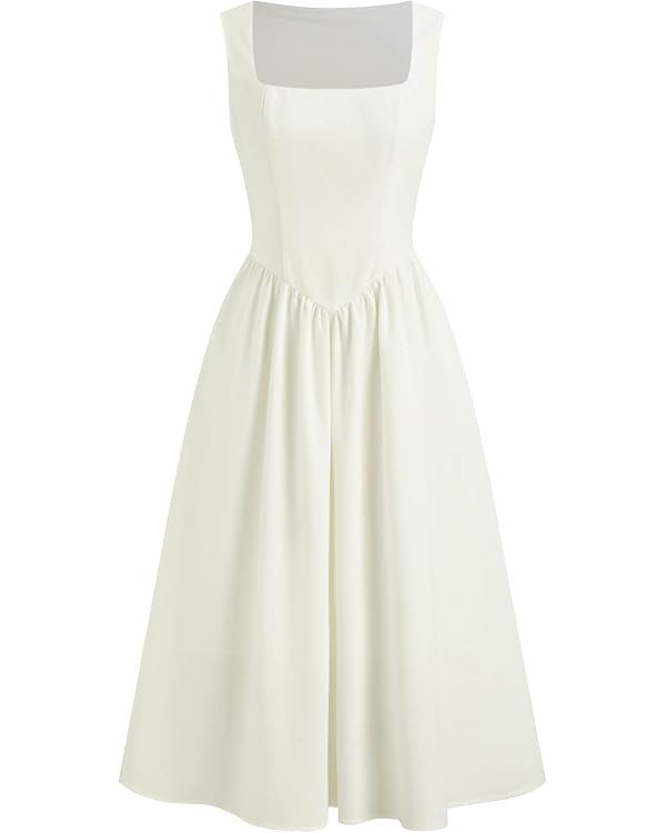 CIDER Women Square Neck Ruffle Linen Blend A Line Dress Daily Casual Vacation Dresses | Amazon (US)