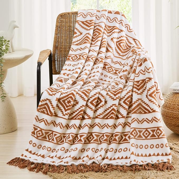 CASAAGUSTO Boho Throw Blanket, Terrcotta Aztec Throw Blankets for Couch, Bed, Sofa, Chair - Print... | Amazon (US)