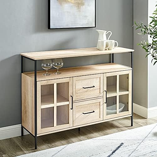 Walker Edison Albany Urban Industrial Metal and Wood Glass Door Storage Buffet, 48 Inch, White Oa... | Amazon (US)
