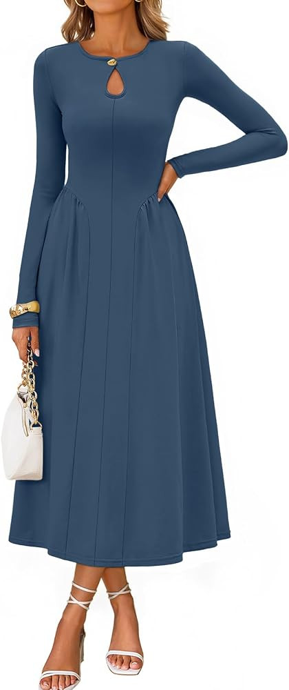 MEROKEETY Women's Long Sleeve Flowy A Line Dresses 2025 Fall Fashion Elegant Cutout Wedding Guest... | Amazon (US)