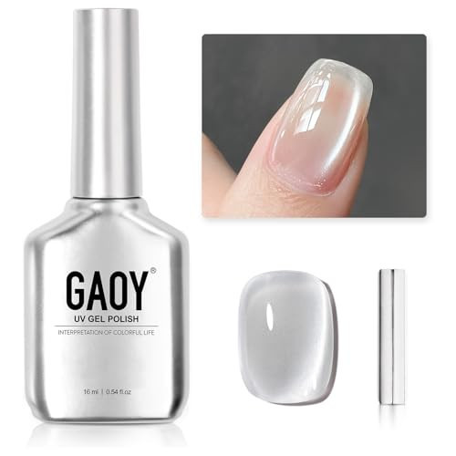 GAOY Glassy Cat Eye Gel Nail Polish, 16ml Glitter Holographic UV Gel Polish with Magnet, Reflective Translucent, 2341 Silvery Moonlight | Amazon (US)