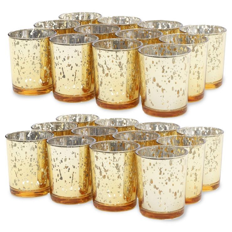 Juvale Set of 24 Round Decorative Mercury Glass Cylinder Votive Tealight Candle Holder, Gold 2.2"... | Target