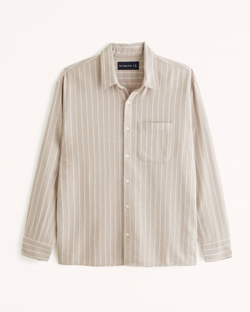 Linen-Blend Button-Up Shirt | Abercrombie & Fitch (US)