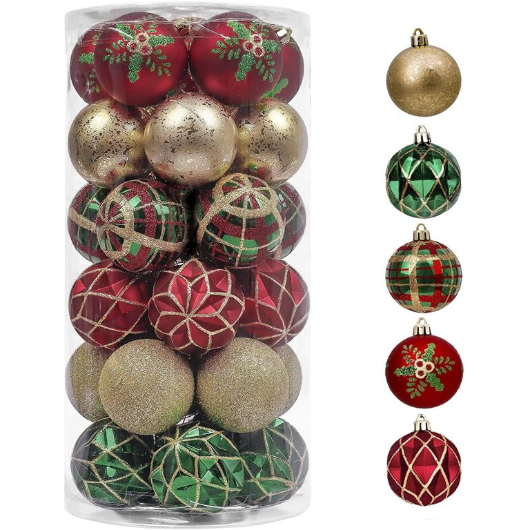 Valery Madelyn 30ct 2.36 inches Traditional Red Green Gold Christmas Ornaments, Shatterproof Chri... | Walmart (US)