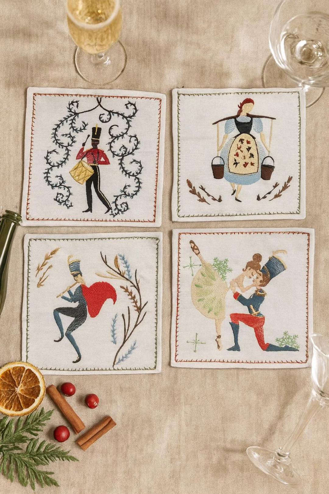 Nutcracker Christmas Cocktail Napkins Set of 4 – Holiday Embroidered Drink Napkins, Festive Bar... | Etsy (US)