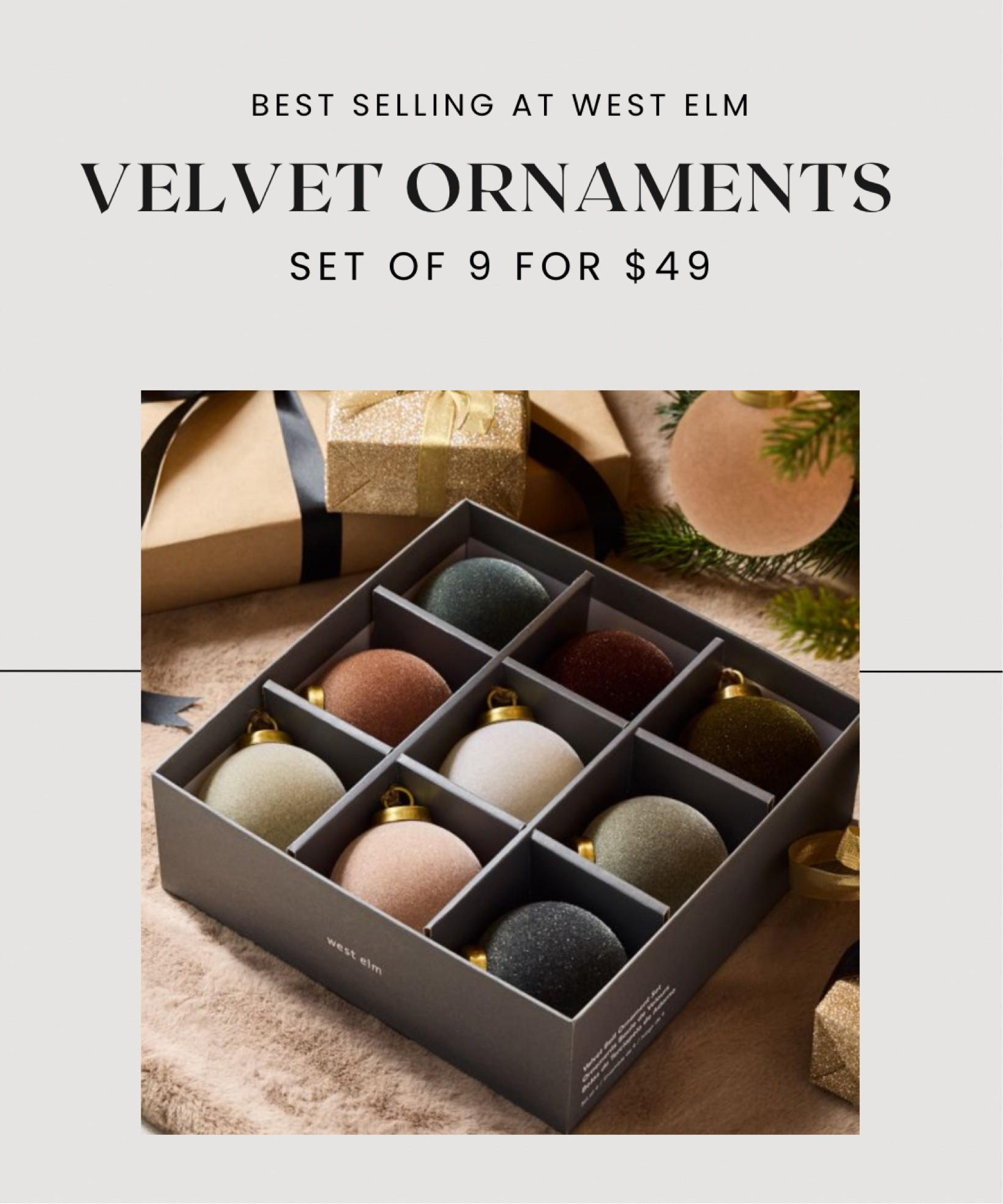 Flocked ornaments available at West Elm. High risk of sellout for the season so jump quick! Set or 9 for $49, ships early November. Flocked ornaments; velvet Christmas ornaments; Christmas ornaments; Christmas decor 

#LTKHolidaySale #LTKSeasonal #LTKHoliday